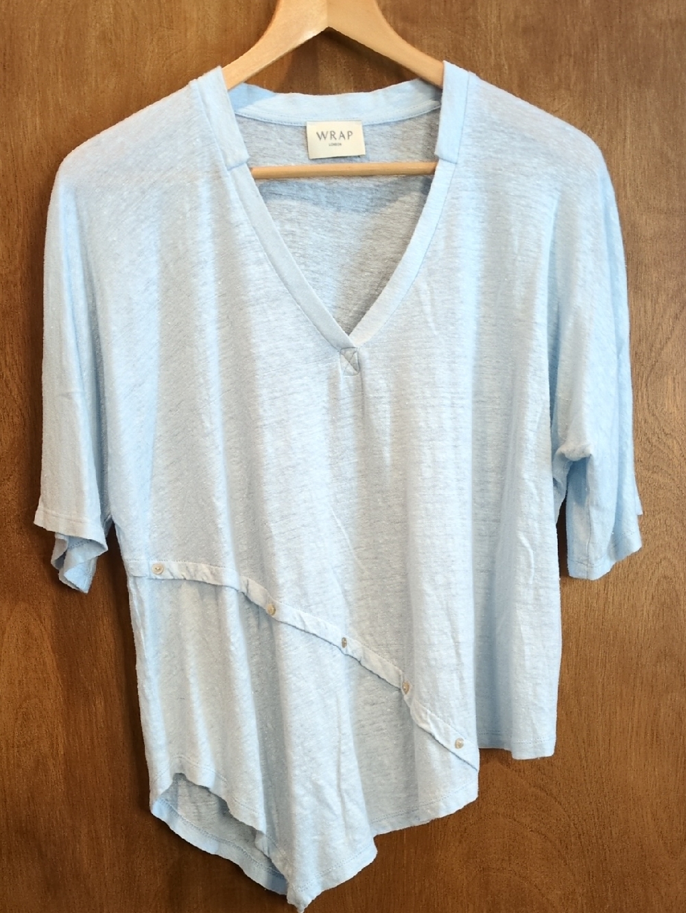 Wrap London 100%  Linen V-Neck Asymmetric Hem Tee Size 8